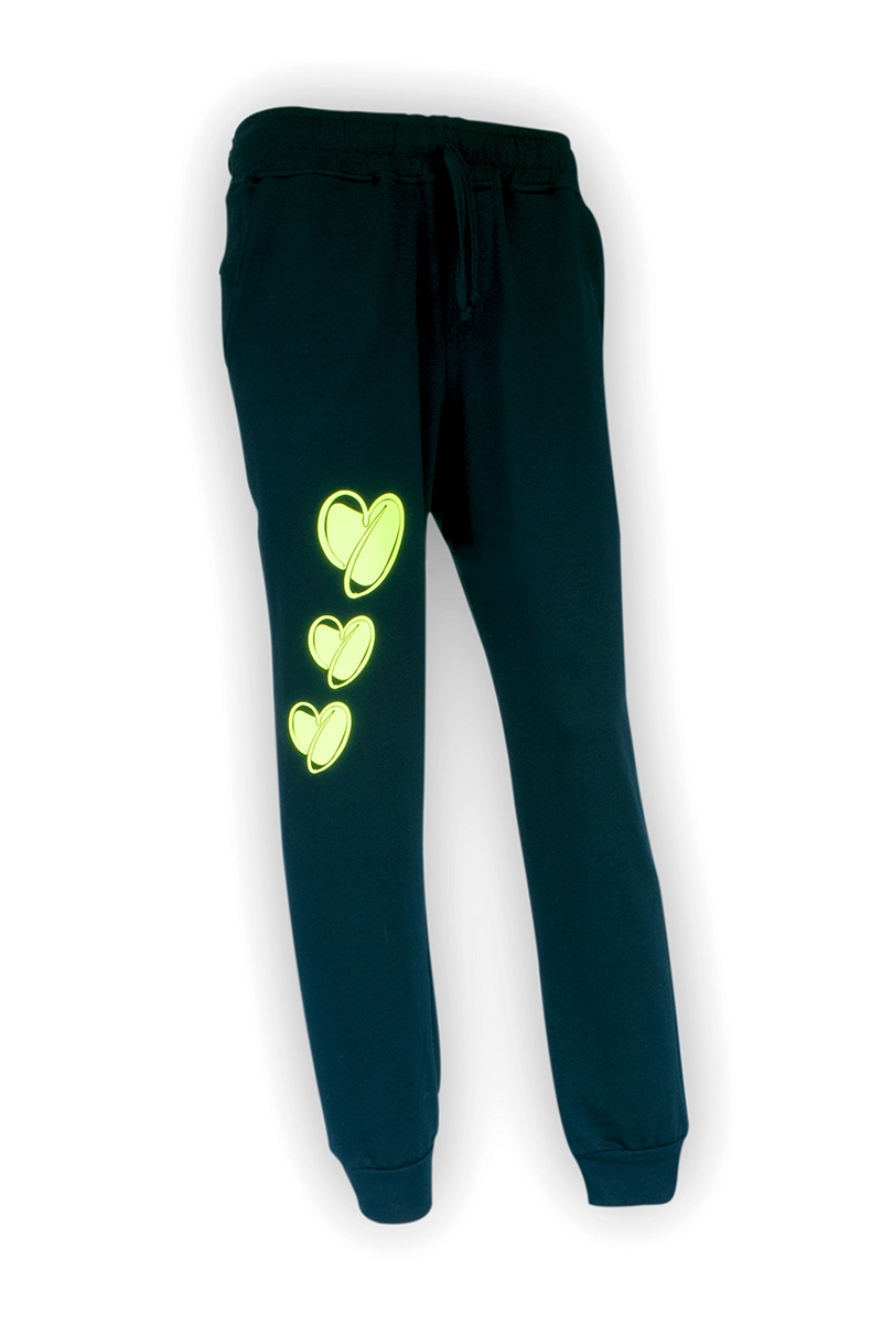 ONEKOR - Black pant 3 hearts  fluo yellow