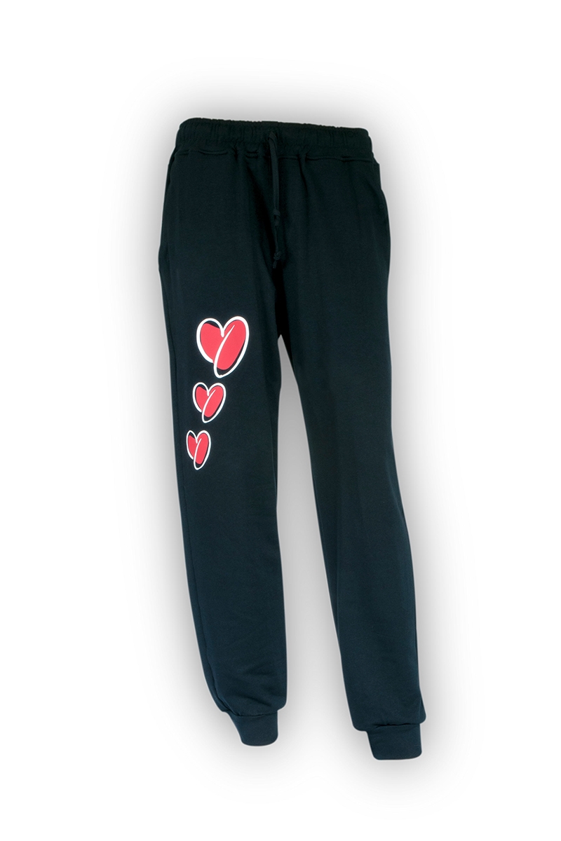 ONEKOR - Pantalone nero con 3 cuori rossi